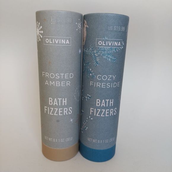 Olivina Bath Fizzers Bombs Tub Frosted Amber Cozy Fireside, 6 per Tube, 2 Scents - Picture 1 of 8